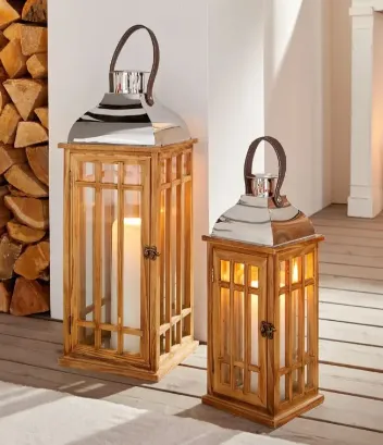 Laterne Holz, versch. Größen, inkl. Kerzen
