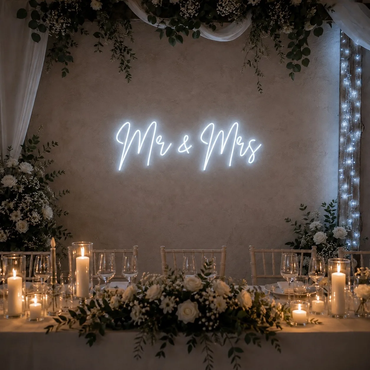 LED-Neonschild "Mr & Mrs" Kaltweiß