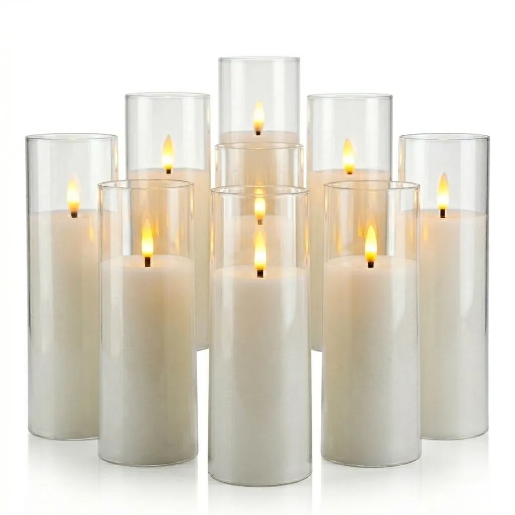 LED-Zylinderkerzen "Creme" 9er Set