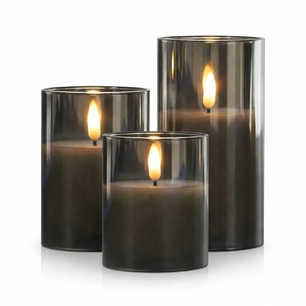LED-Echtwachs Zylinderkerzen "Anthrazit" 3er Set 