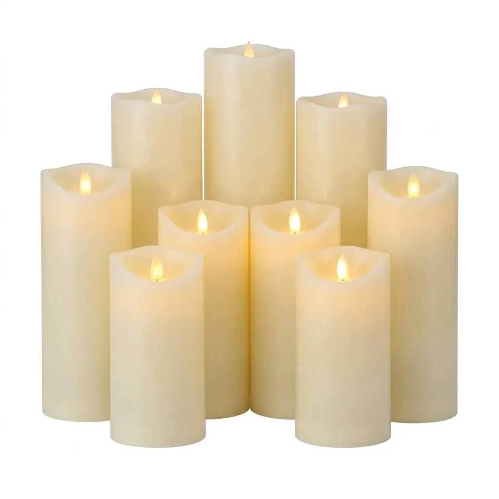 LED-Echtwachs Blockkerzen "Creme" 9er-Set