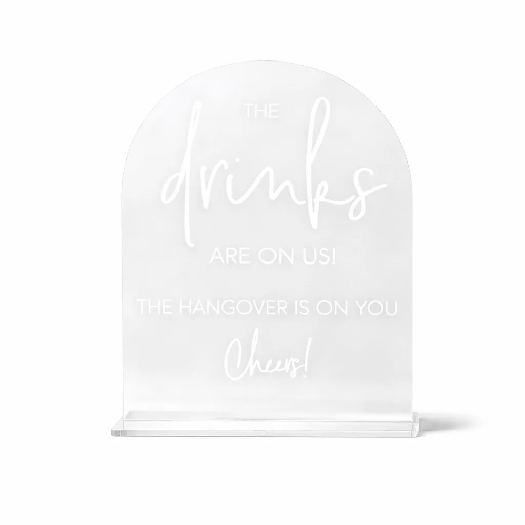 Schild "The Drinks are on us" Transparent