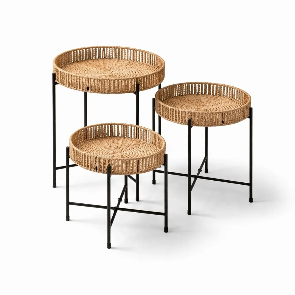 Loungetisch "Boho" Rattan 3er Set