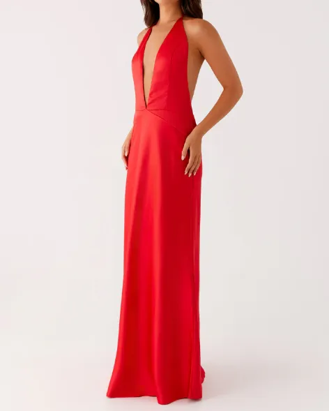 Red Plunge Maxi Dress