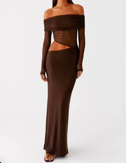 Brown Cut Out Maxi Dress