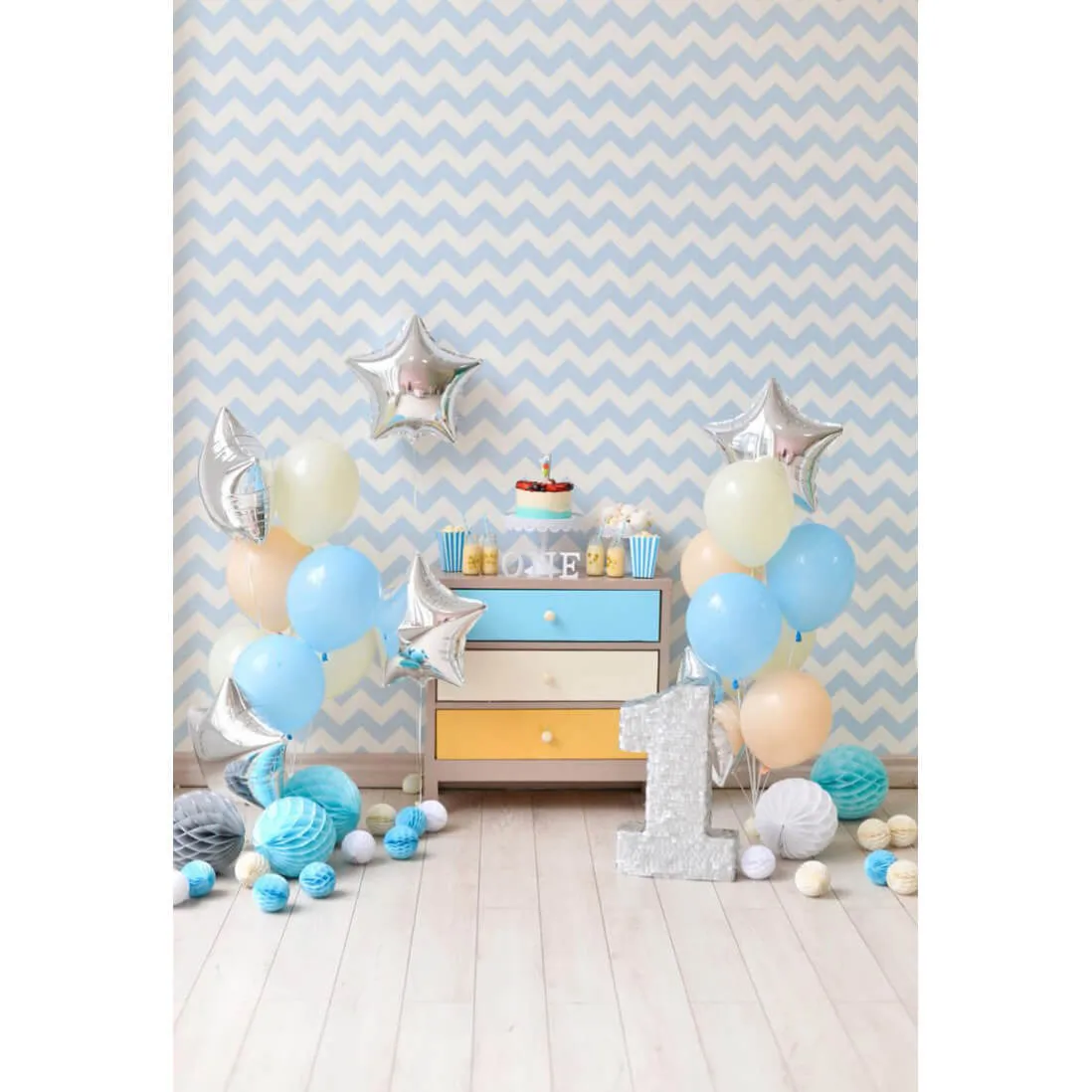 3x4m Blue Birthday Background with Polyester Material