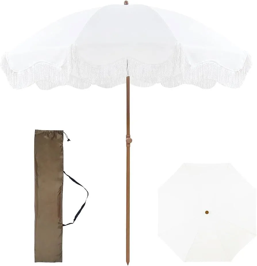 White 6-ft Patio Beach Umbrella