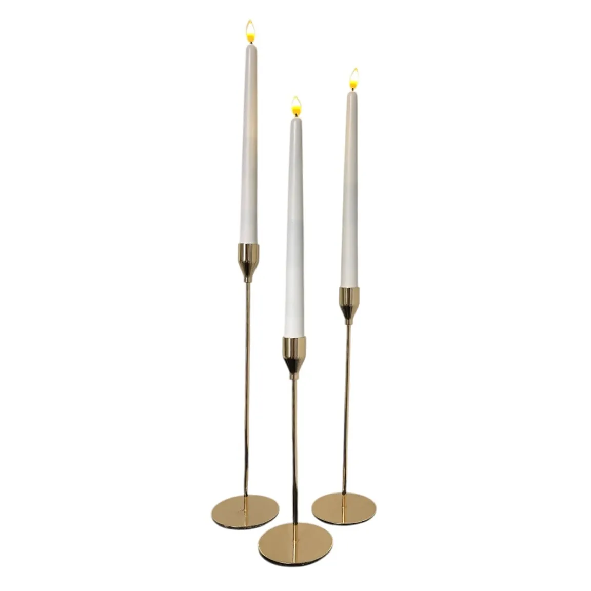 Candlesticks, Brass - 3 Piece Set with 11" LED Taper Candles