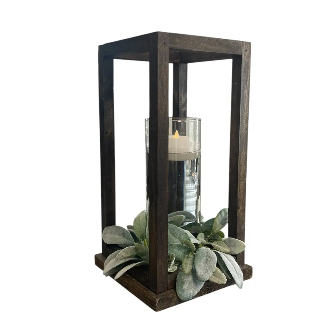 Centerpiece - Wood Lantern with Floating Candle