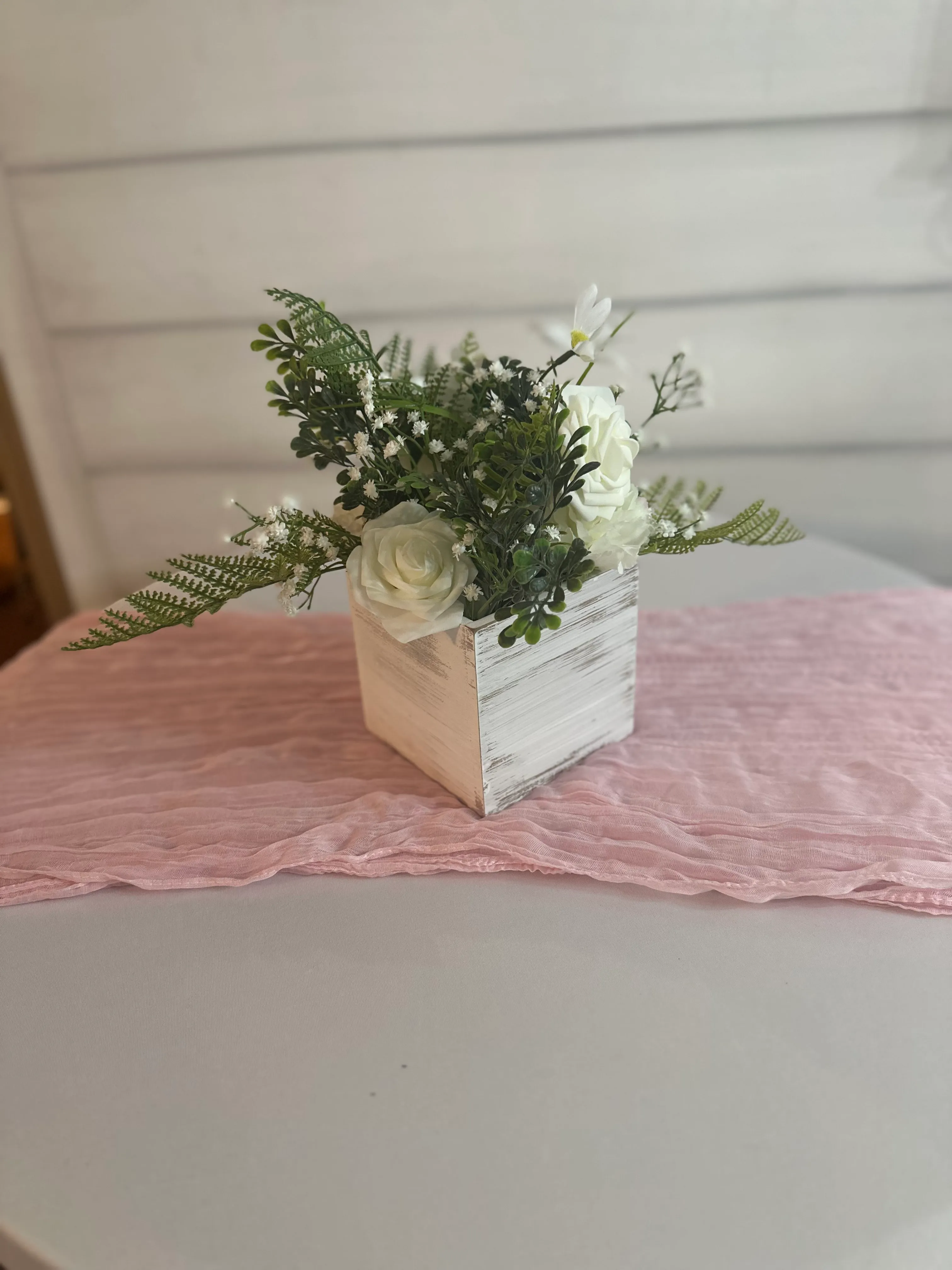 White Rose & Greenery Box Centerpiece