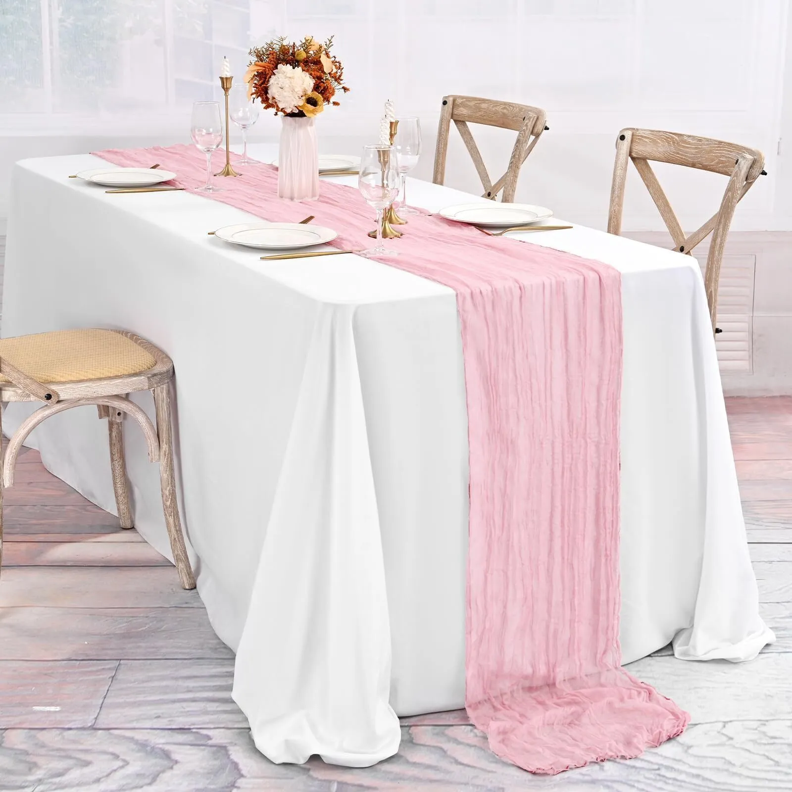 Pink Cheesecloth Table Runner