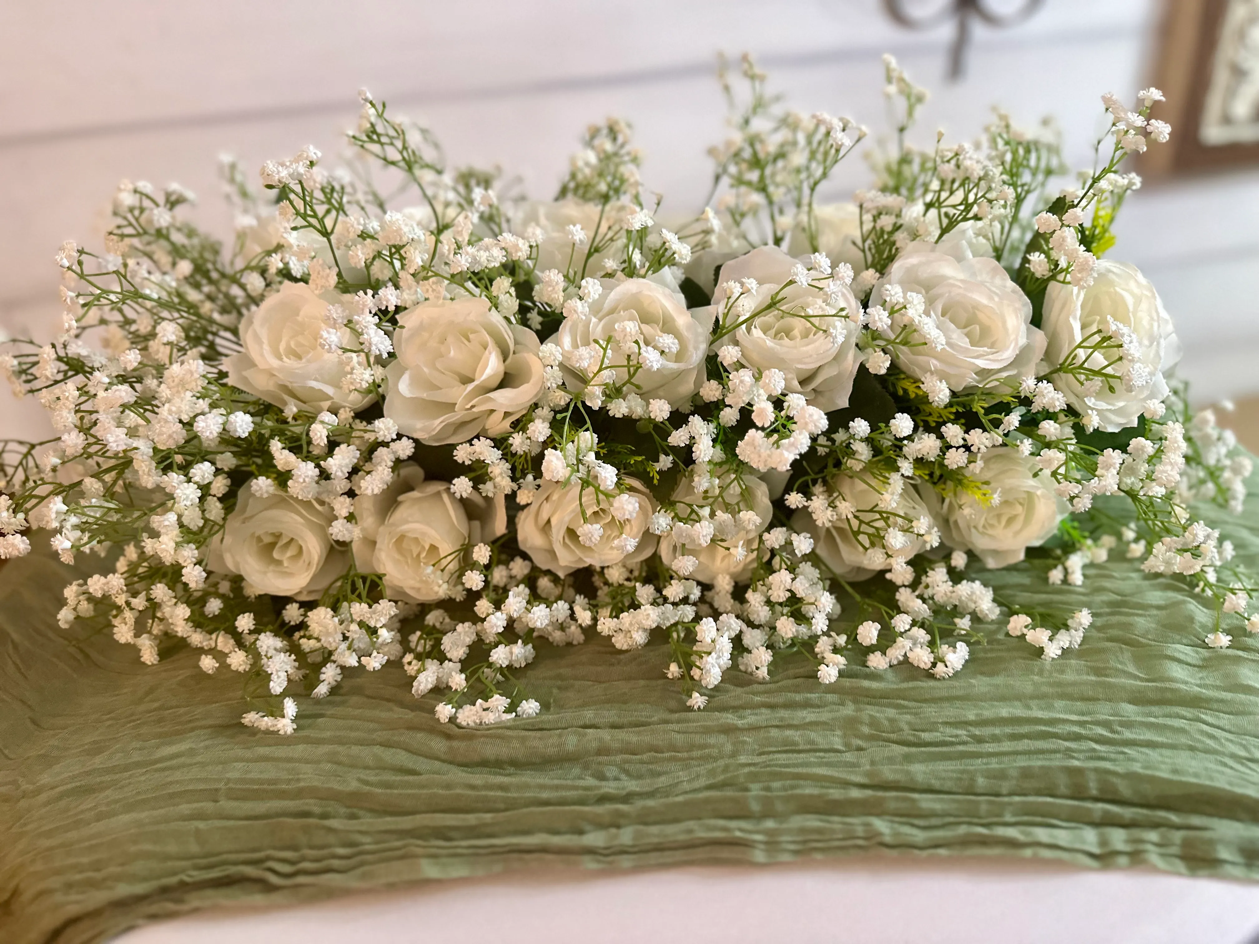 White Rose and Baby's Breath Aisle Decor