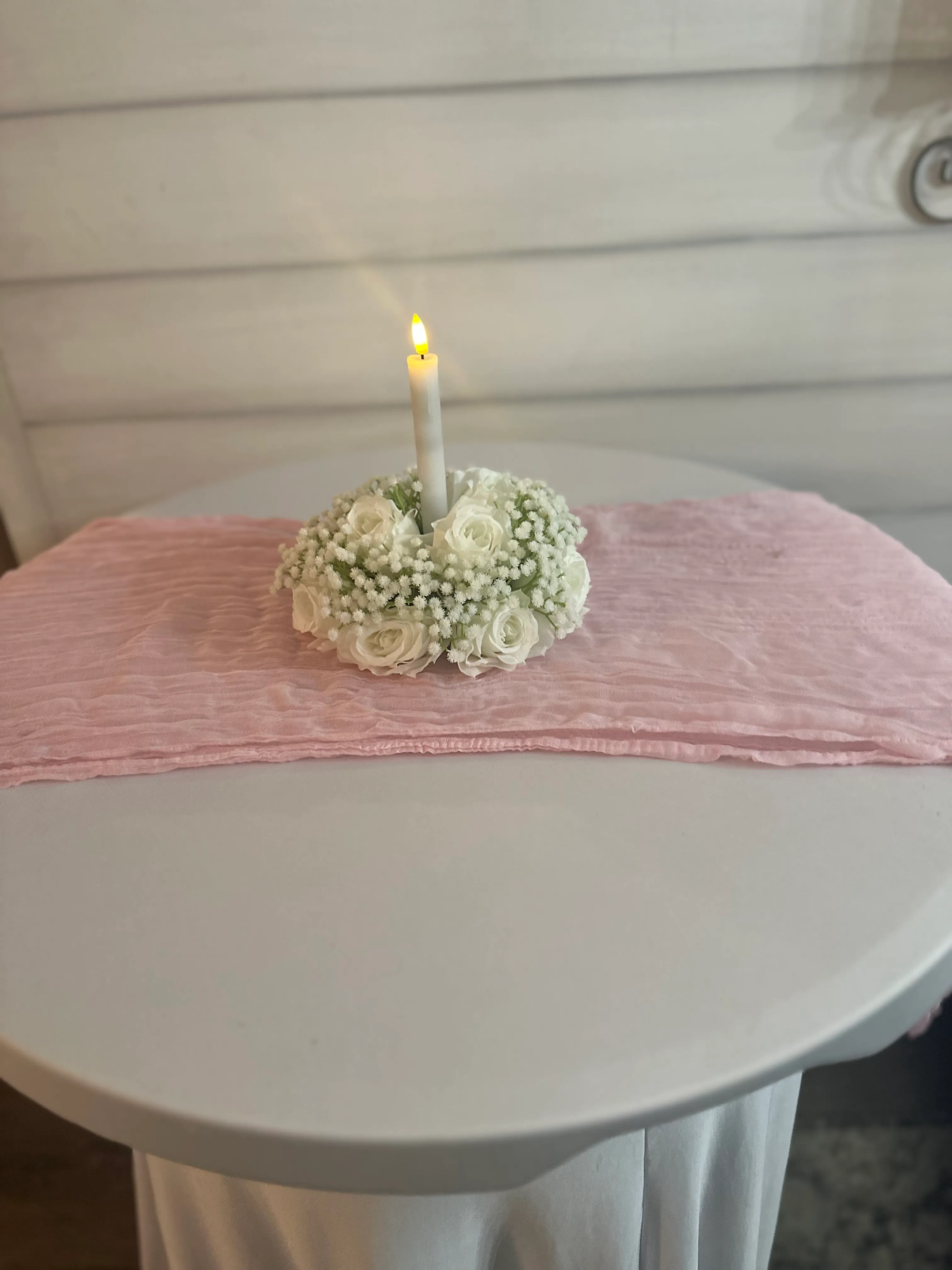 White Rose and Baby's Breath Centerpiece
