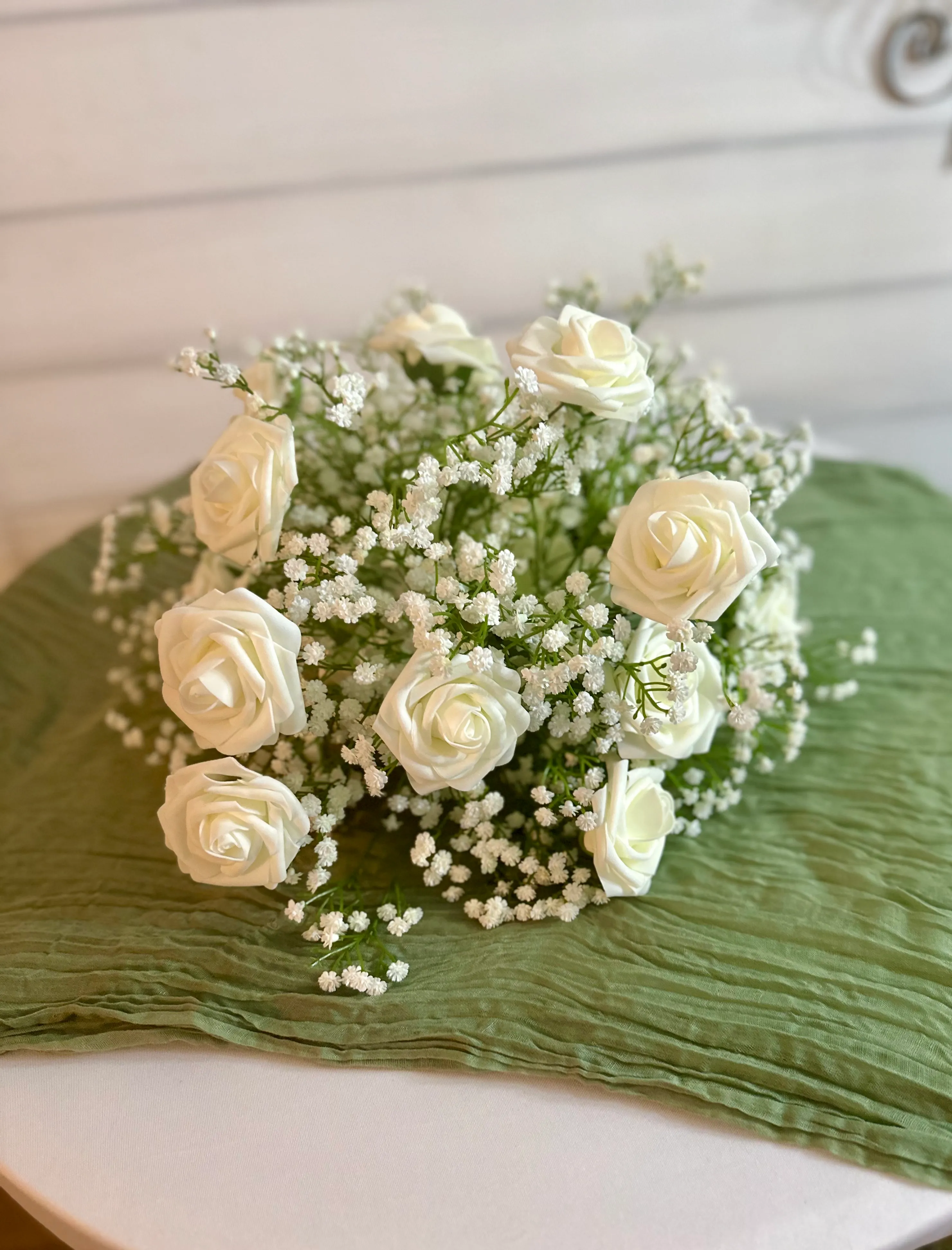 White Rose and Baby's Breath Table Toppers