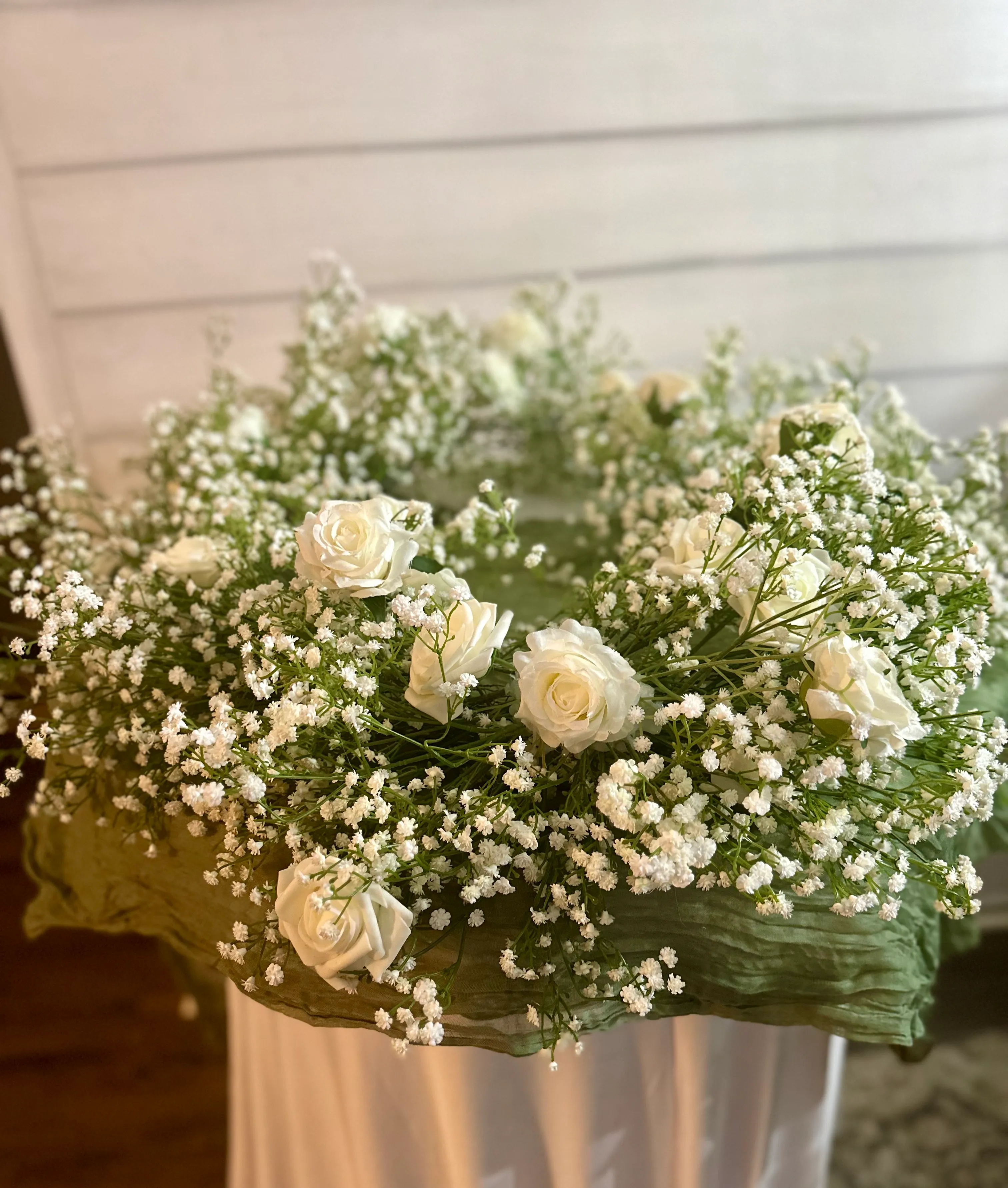 White Rose and Baby's Breath Table Runner