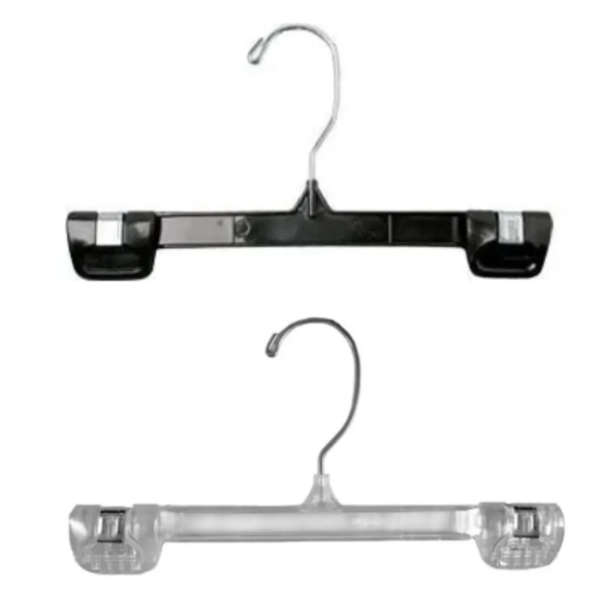 12″/10″ Plastic Pant/Skirt Hangers with Clips - Pack of 25