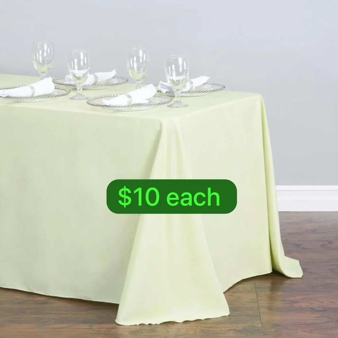 Tea green tablecloths 90” by 132”