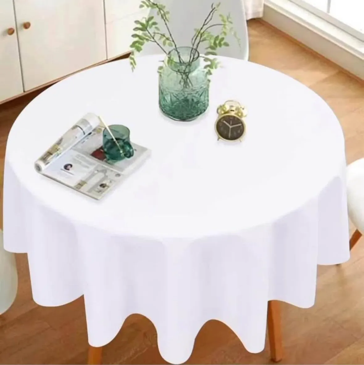 108” round white table cloth