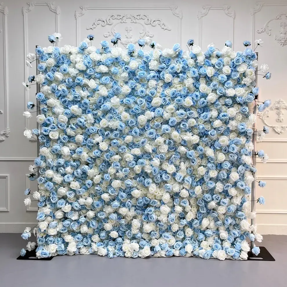 Blue & White Rose Flower Wall
