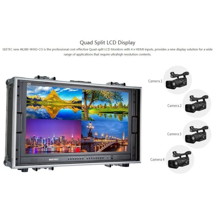 SEETEC 4K 3840x2160 28 inch HDMI 4K HD Director Box Camera Field Monitor, Support Four Screen Split