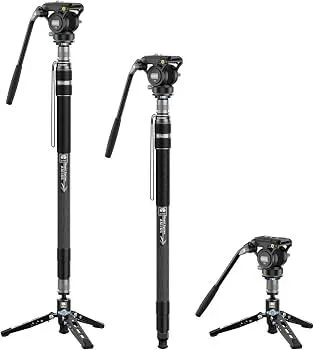 SIRUI Rapid Carbon Fiber Camera Monopod with Feet, 69"/175cm Professional Video Monopod with Pan Tilt Fluid Head and Removable Tripod Base for Camera, DSLR, Camcorder, Max Load 13.2lbs/6kg