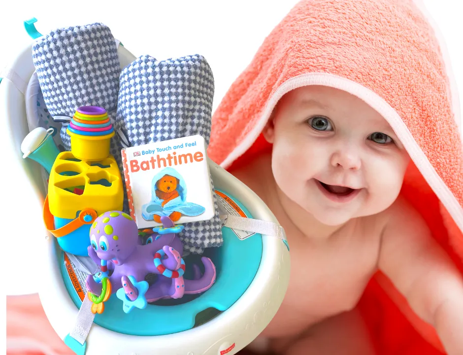 Baby Bath Time Package with Toys, Tub, Books, and Towels