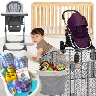Everything But the Baby Package: Crib, Stoller, Gate, High Chair, Bath, Play Mat