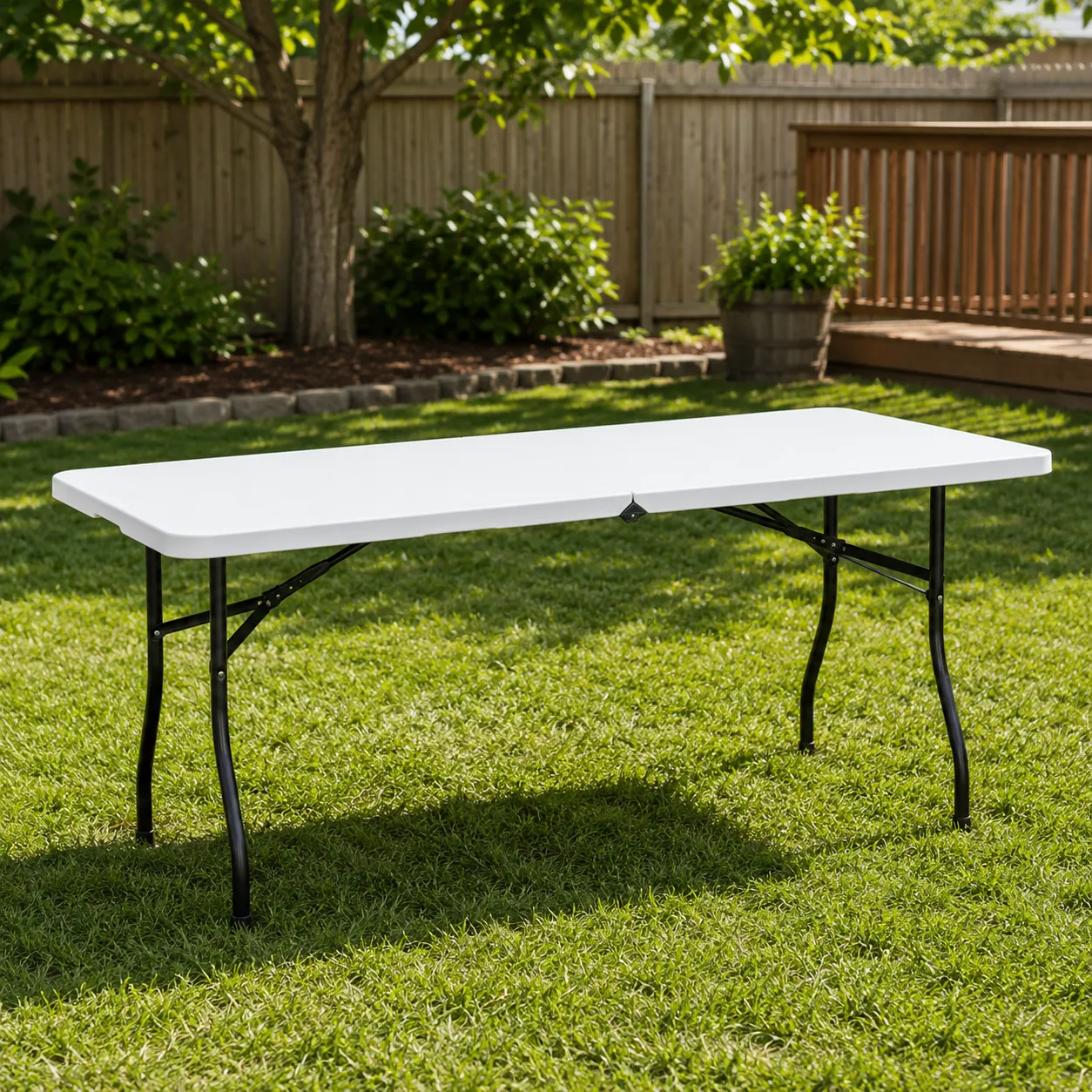 6 Foot Bi-Fold Folding Table, White w/Black Frame