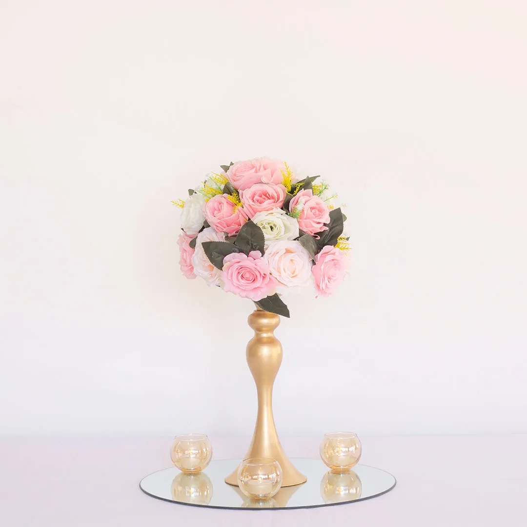 Centro de mesa arreglo floral rosa de seda baja