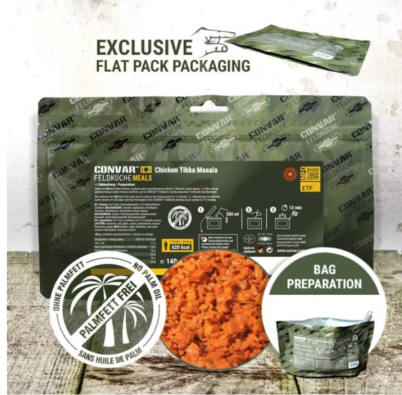 Repas lyophilisé / déshydraté 620Kcal longue conservation 10 ans 140g "CONVAR™ - Chicken Tikka Masala"