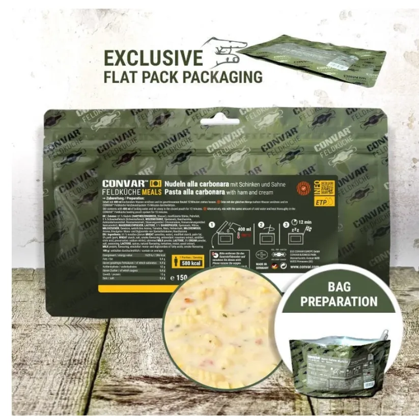 Repas lyophilisé / déshydraté 580Kcal longue conservation 10 ans 150g "CONVAR™ - Nouilles à la carbonara"