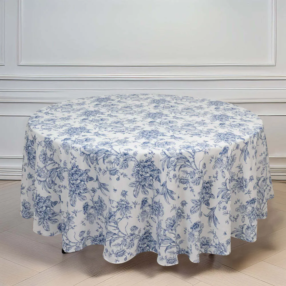 120” French Toile Round Tablecloth Blue Fits 60” table
