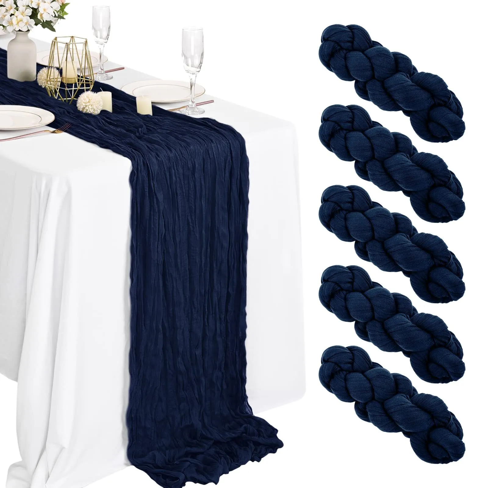 Navy Blue Cheese Cloth Table Runner