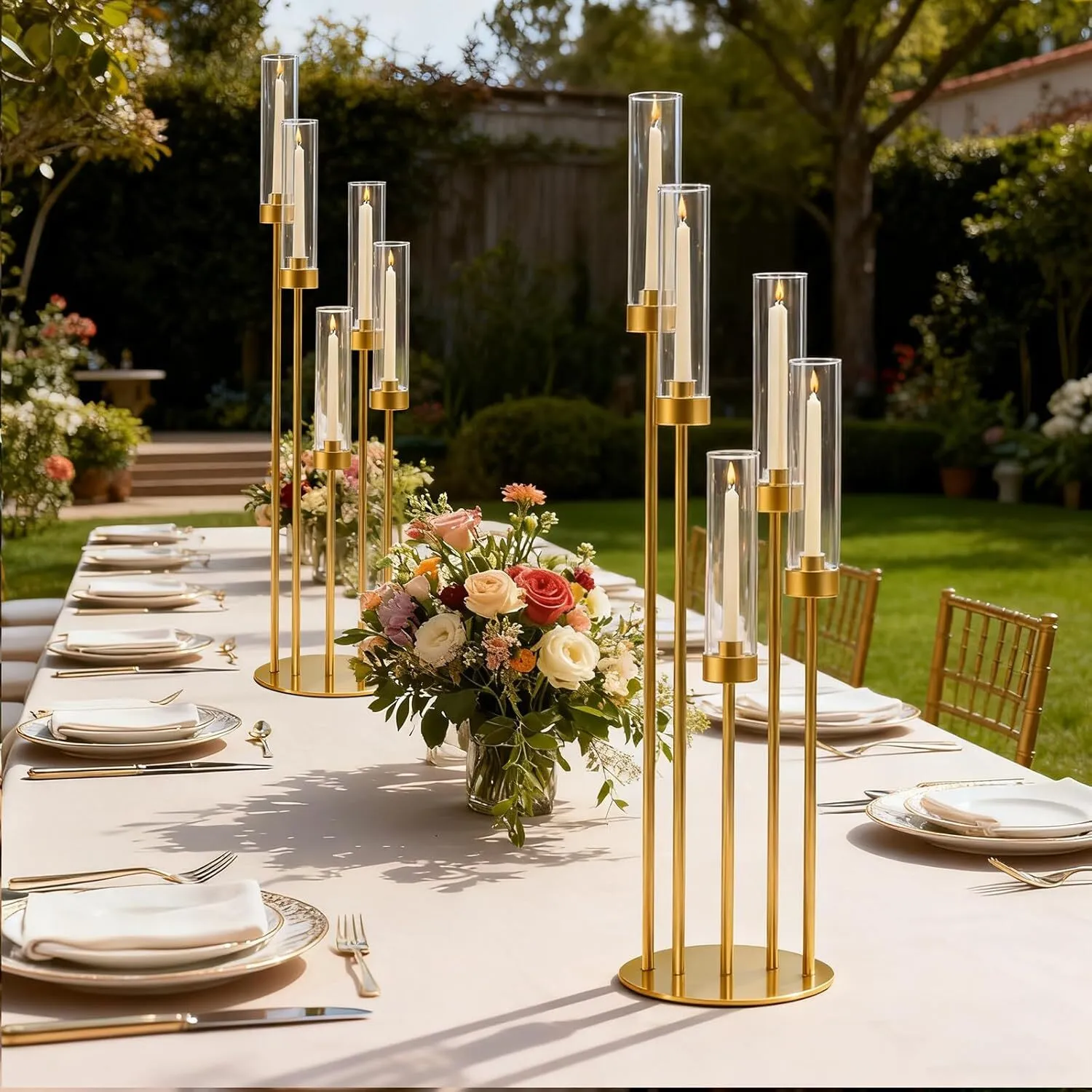 5  Long Arm Candle Labra's  Gold