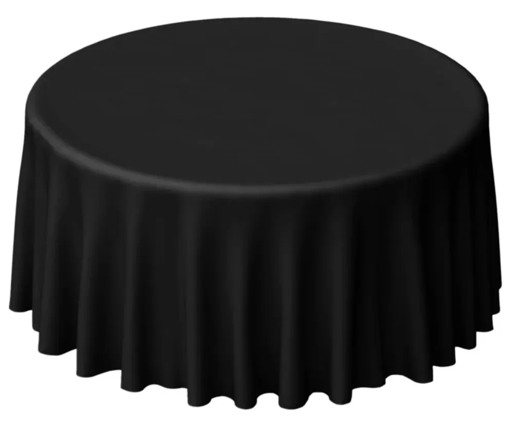Black 120” Round Tablecloth. Fits 60” table