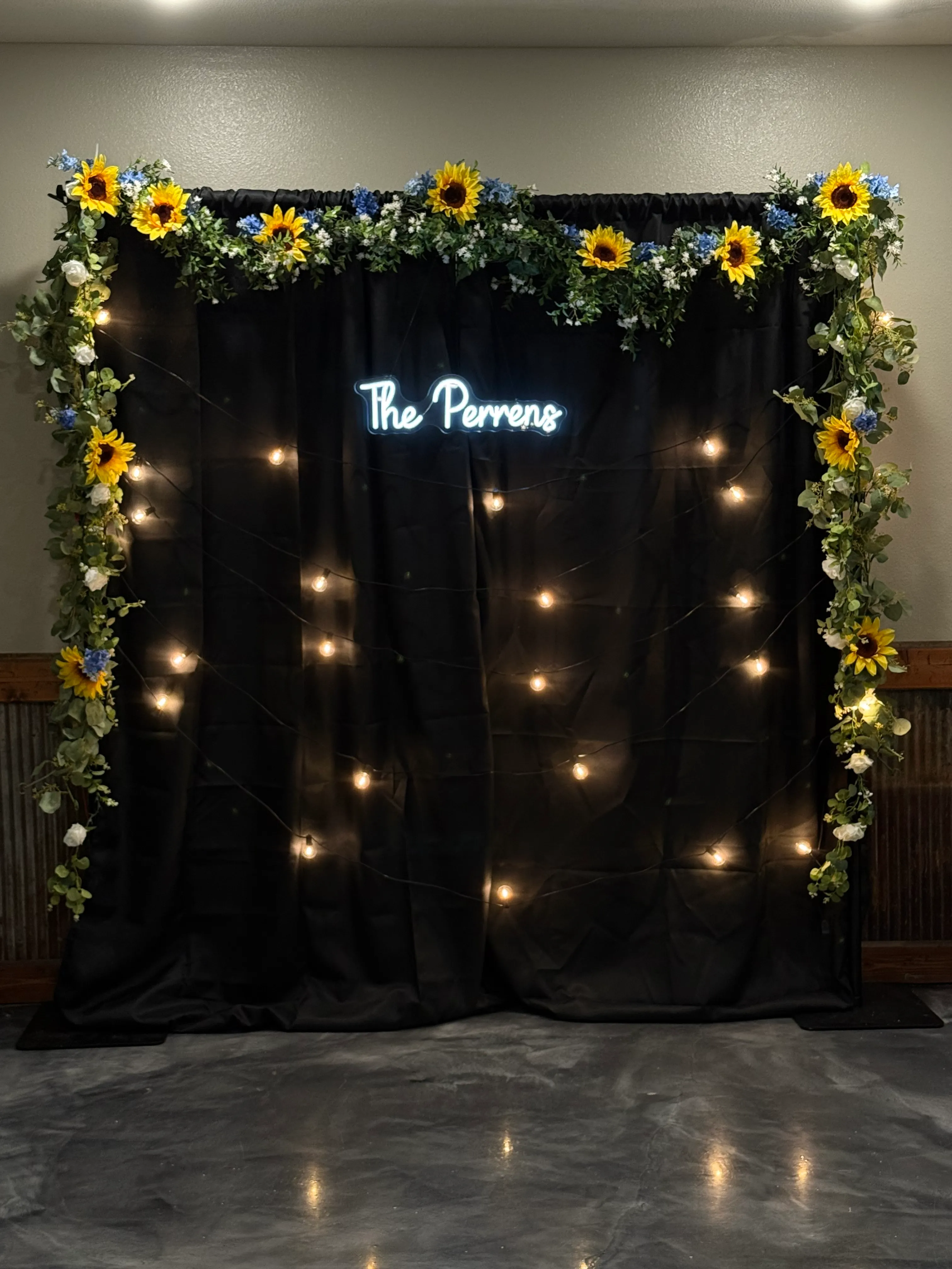 Black Backdrop with garden light. Flowers my be included