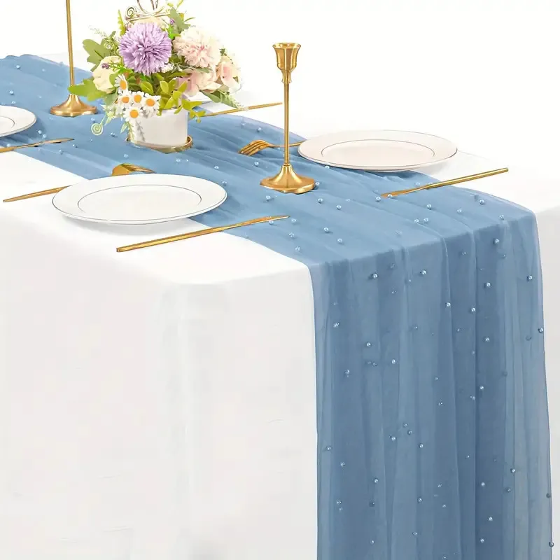 Dusty Blue Pearl Table Runners