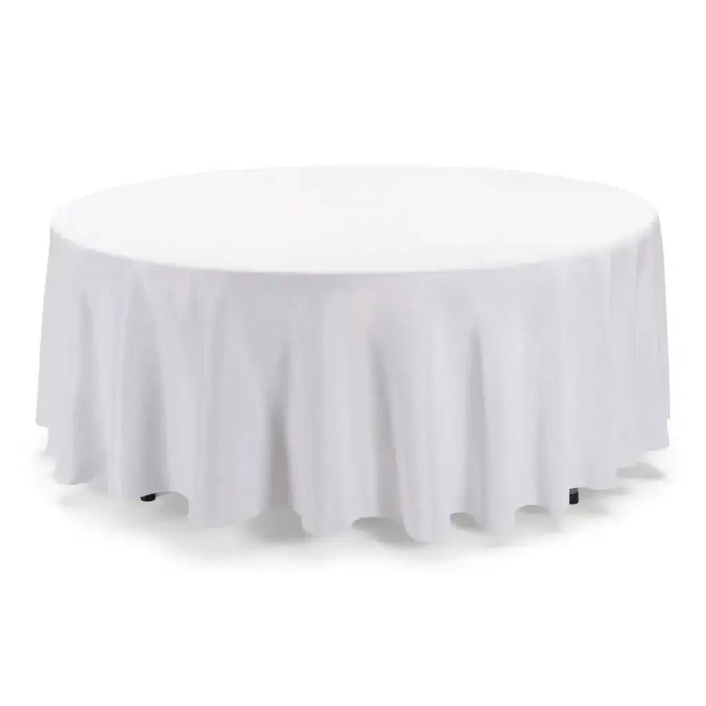 White 120” Round Tablecloth. Fits 60” table
