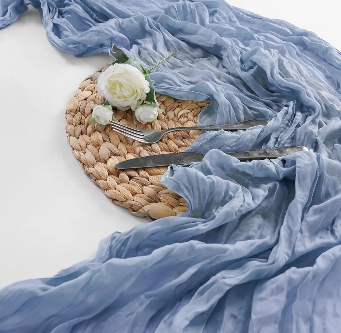 Dusty Blue Cheese Cloth Table runner