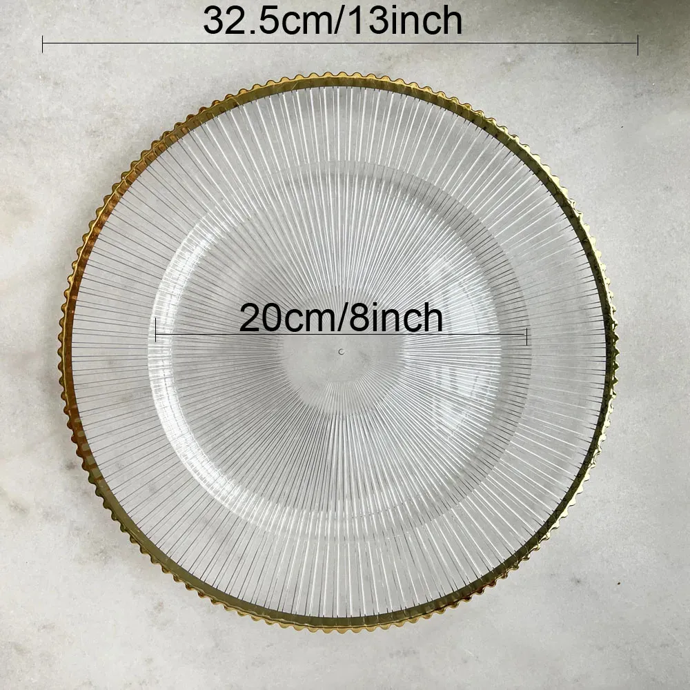 Clear Charger Plate with Gold Trim Round Starburst 