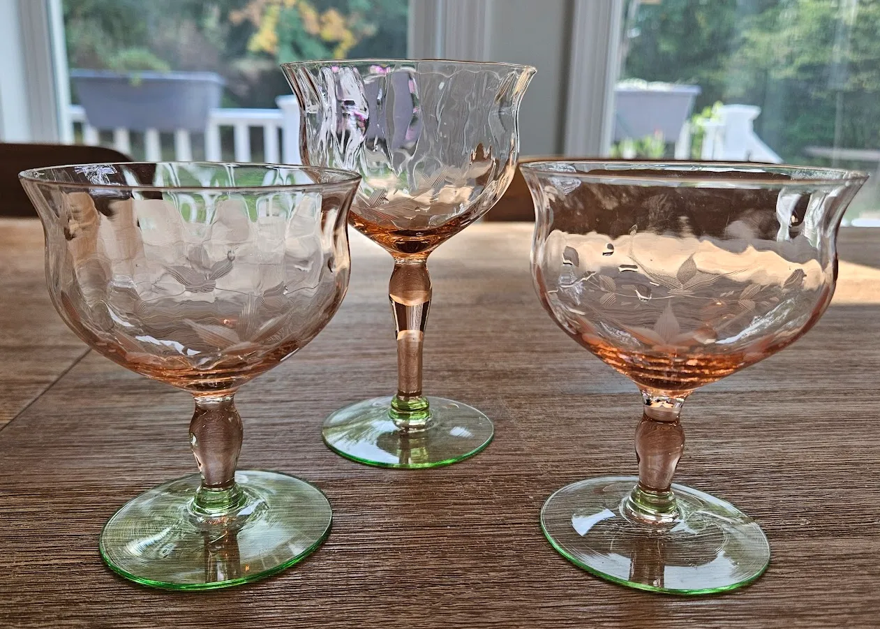Delicate Blush and Green Base Wine Glasses