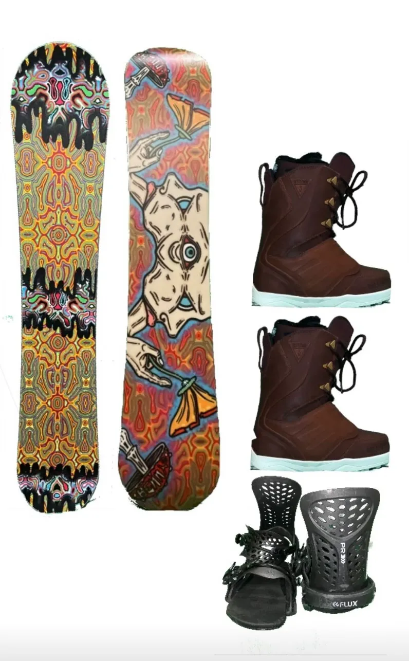 Snowboard, Boots, and Binding Package