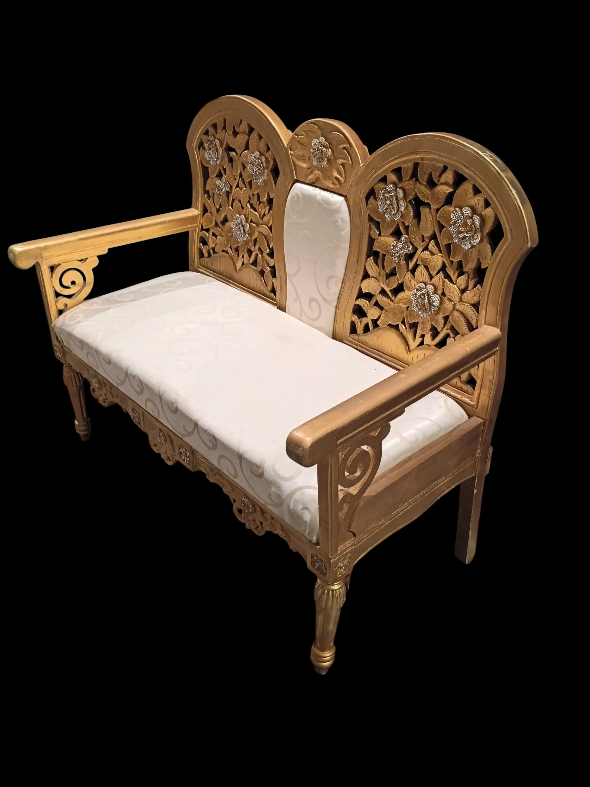 Bench #1 Gold and White with Ornate Back