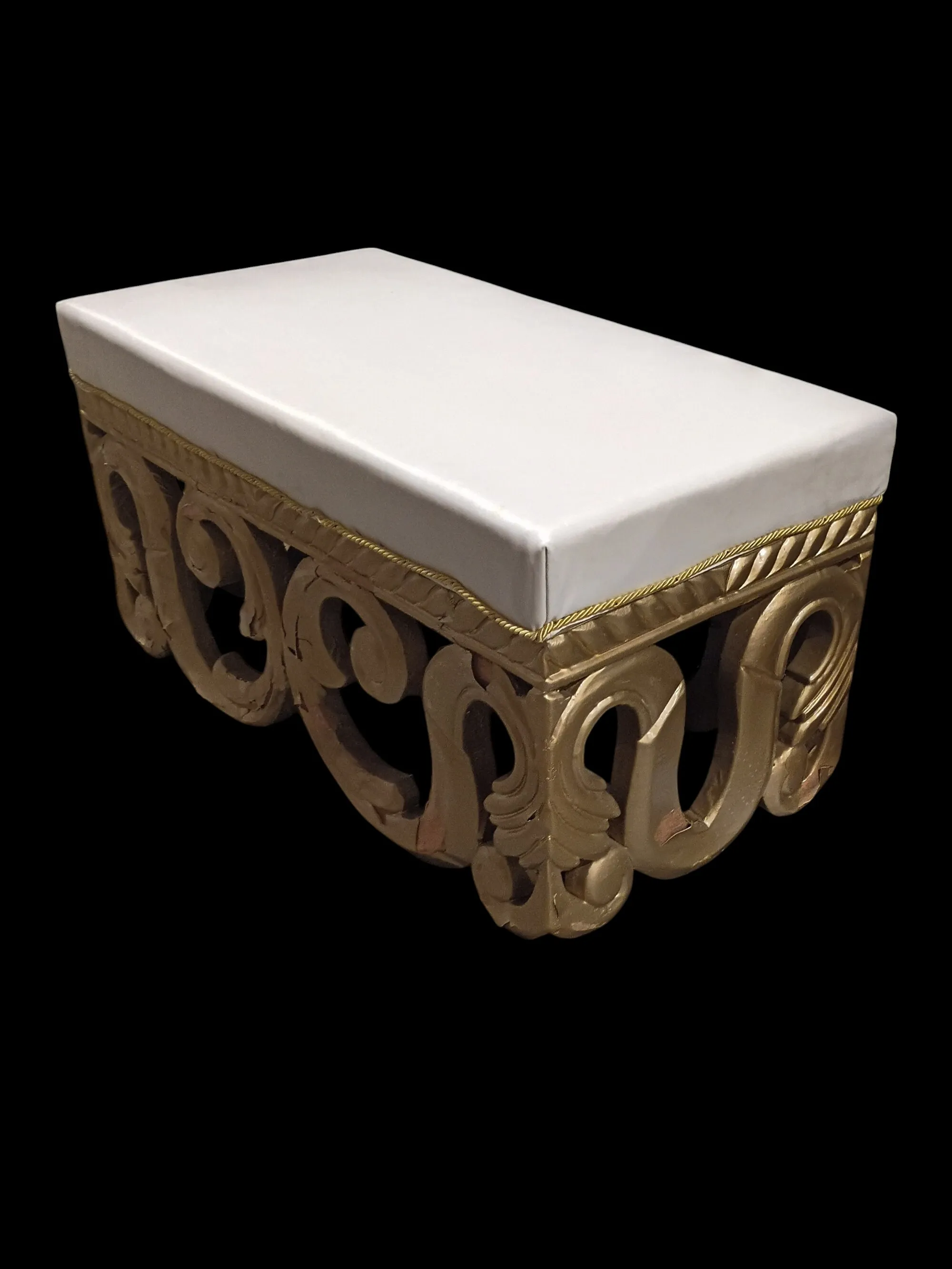 Small Bench #1 Gold and white With carved wooden base