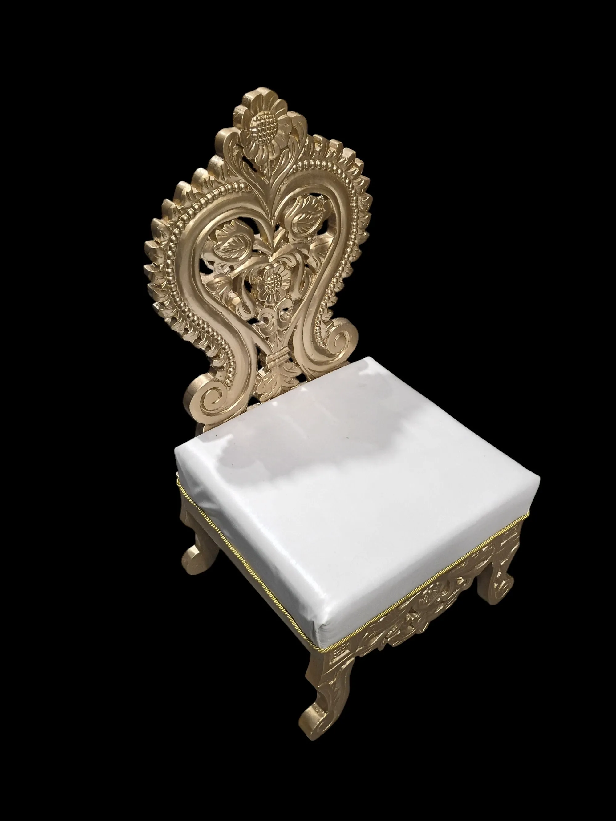 Small Gold and White Chair with Ornate Carved Back