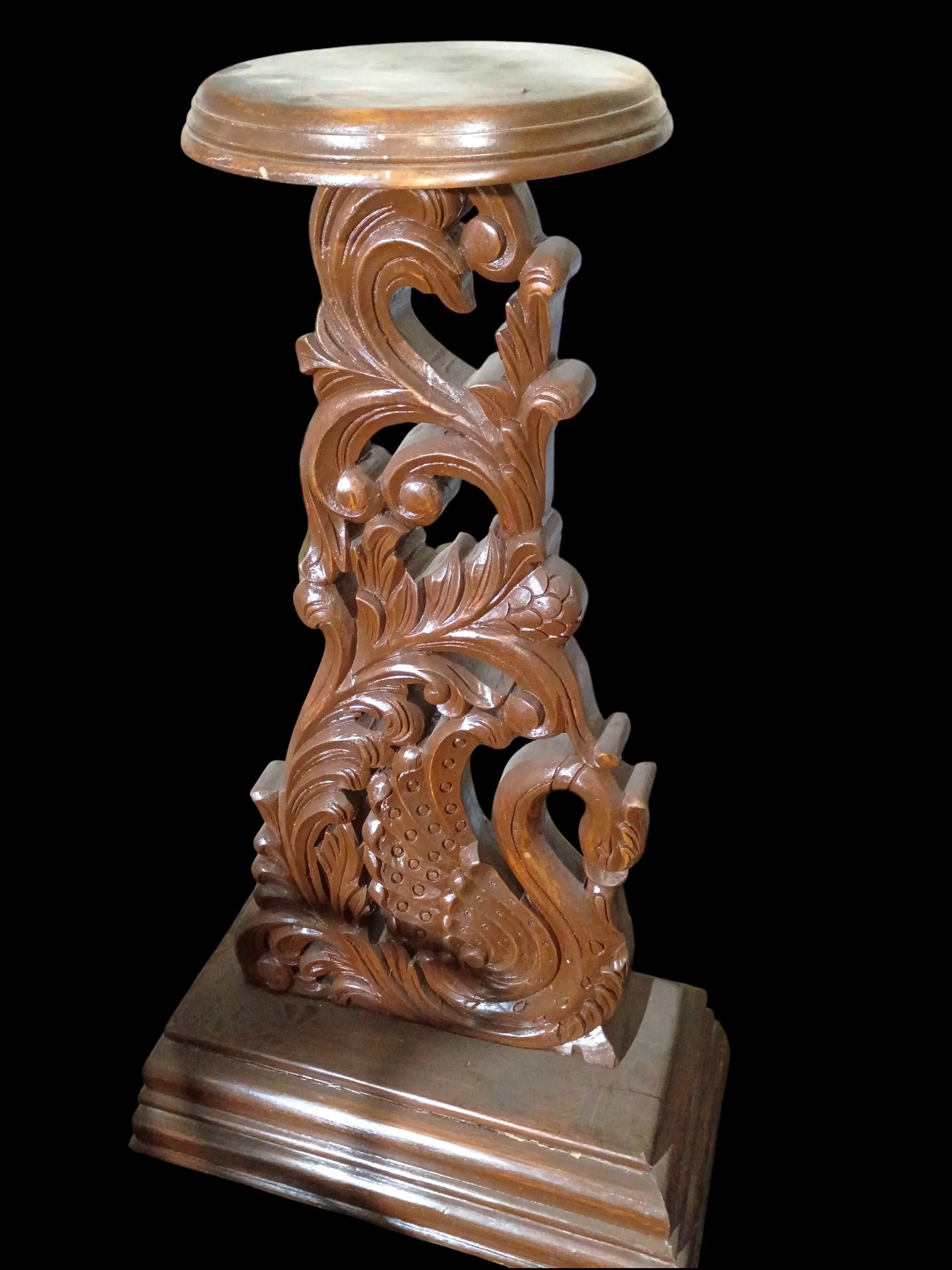 Wooden Peacock Pedestal