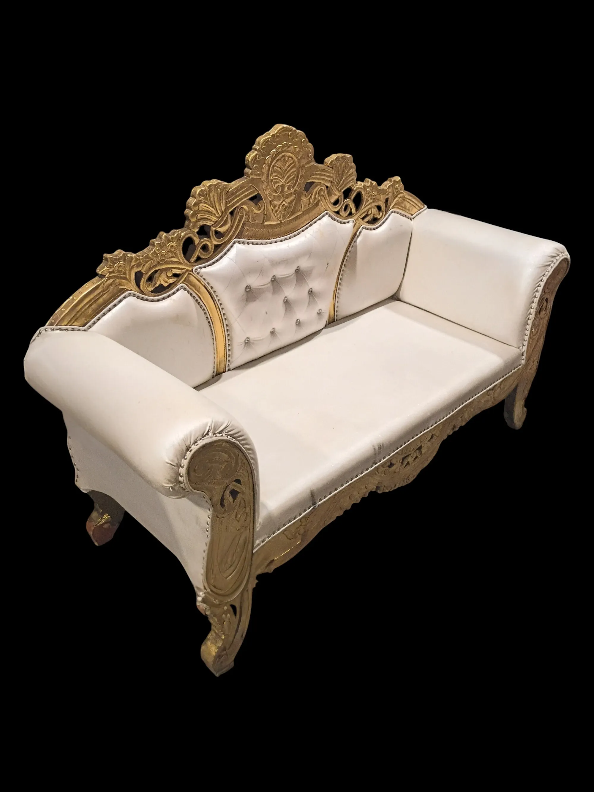Couch #1 Gold and white with ornate back design