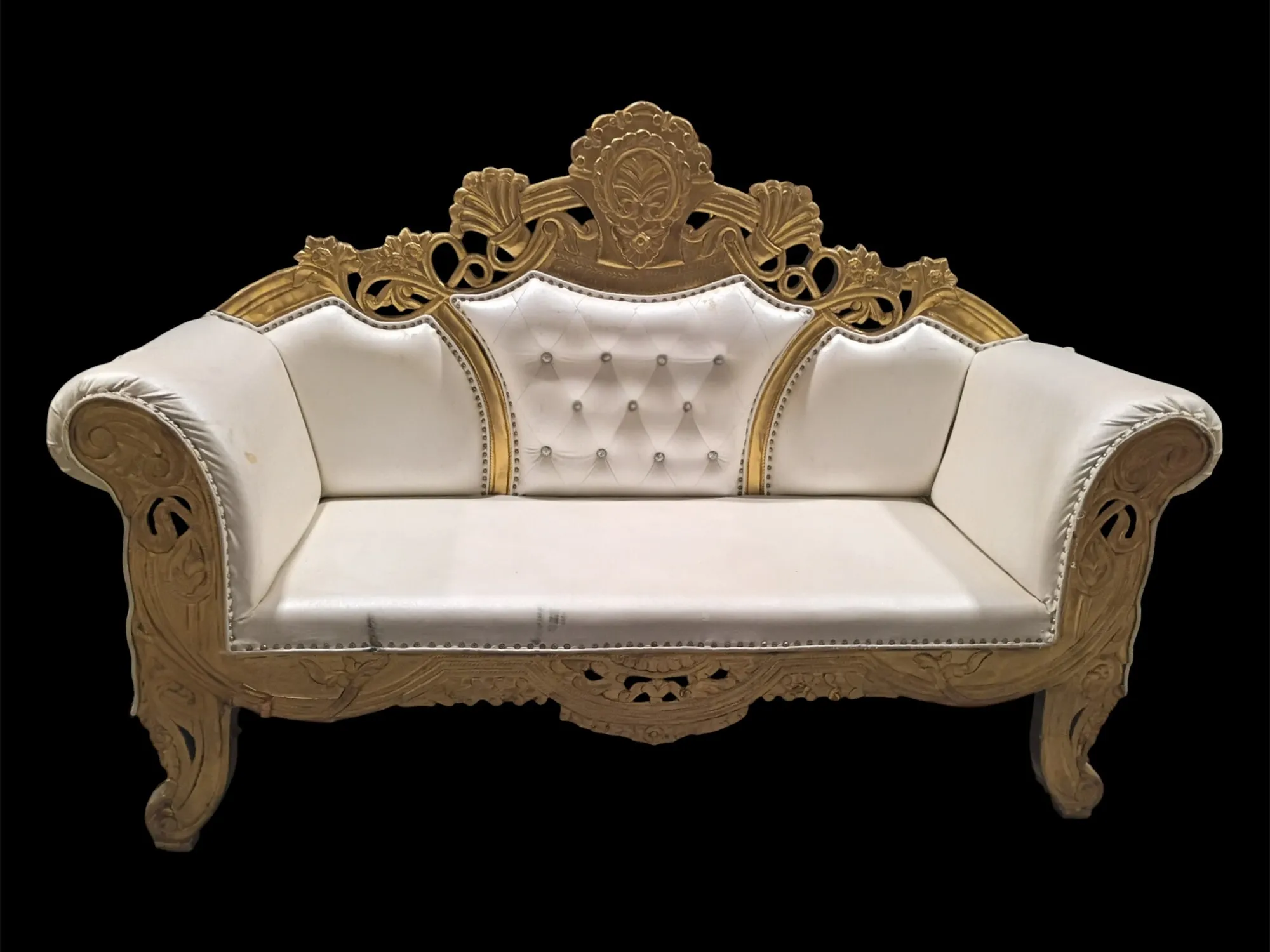 Couch #1 Gold and white with ornate back design