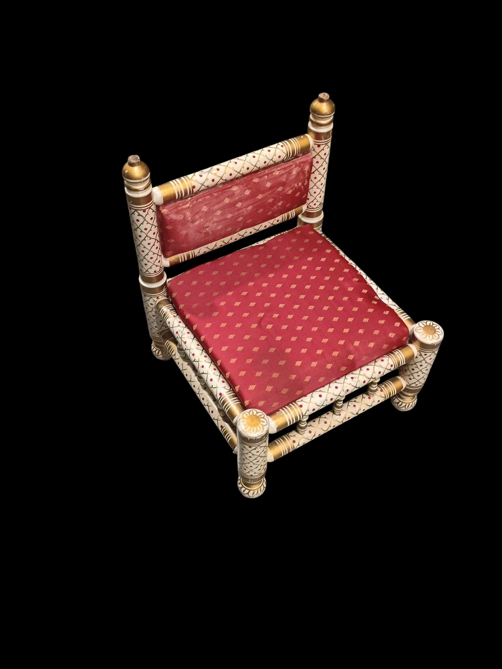 Small Gold and White Wooden Chair with Red Cushions