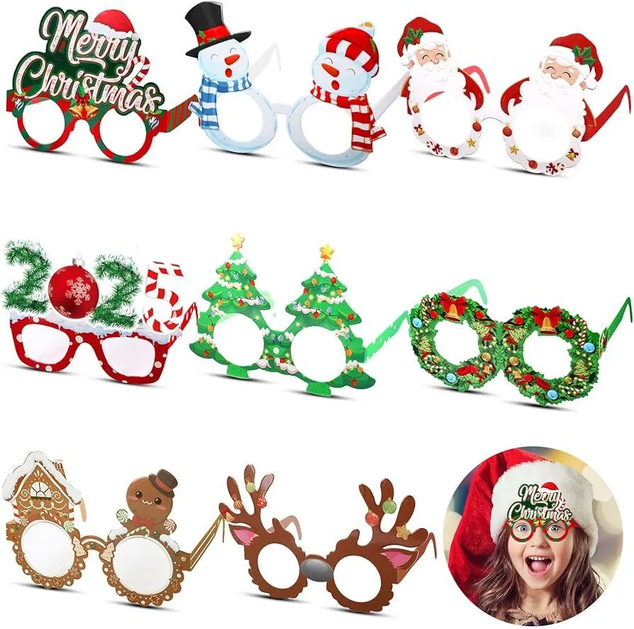 48 Pcs Christmas Glasses Glitter Frames Decoration Costume Eyeglasses Santa Snowman Glasses